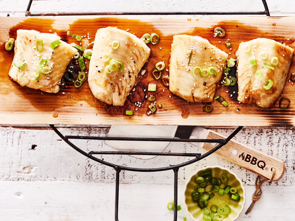 PlankGrilled SesameGlazed Cod Savory