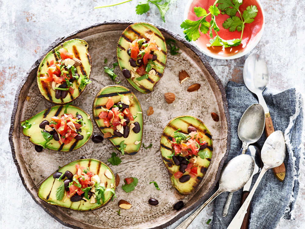 Grilled Avocados Stuffed with Black Beans and Tomato | Savory