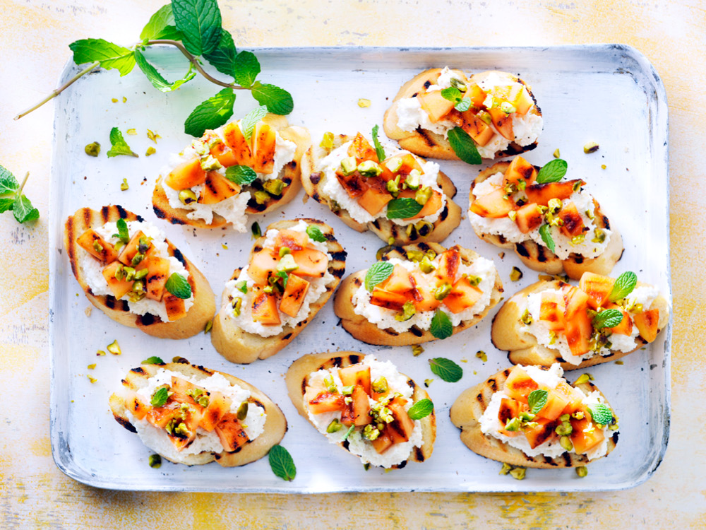 Grilled Cantaloupe and Ricotta Crostini | Savory