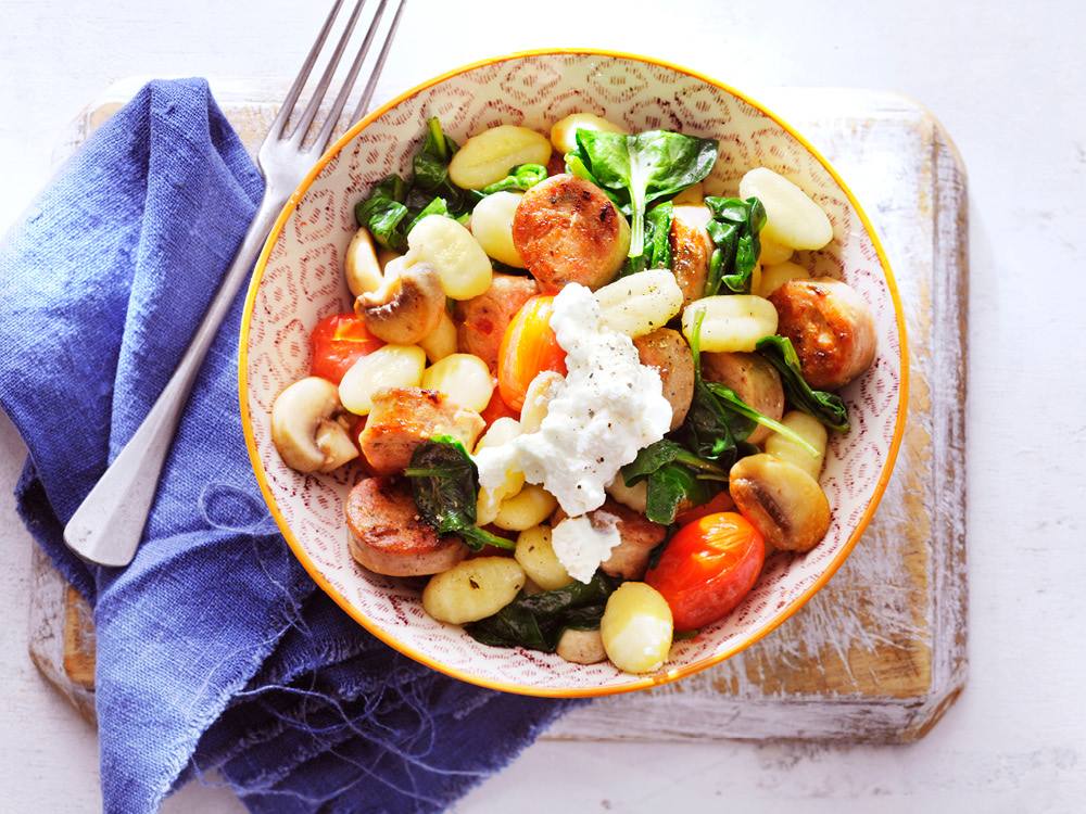 Gnocchi with Chicken Sausage and Spinach | Savory