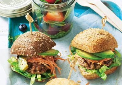 Sliders with Carrot Slaw and Avocado