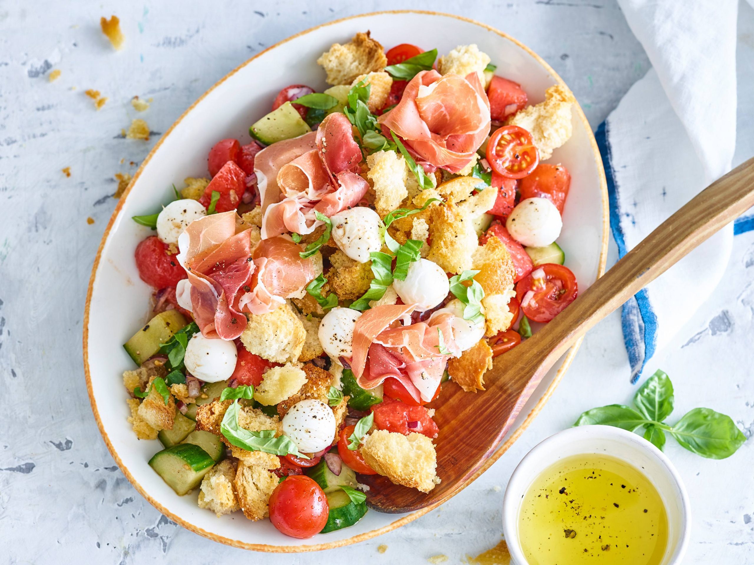 Watermelon and Mozzarella Panzanella with Prosciutto | Savory