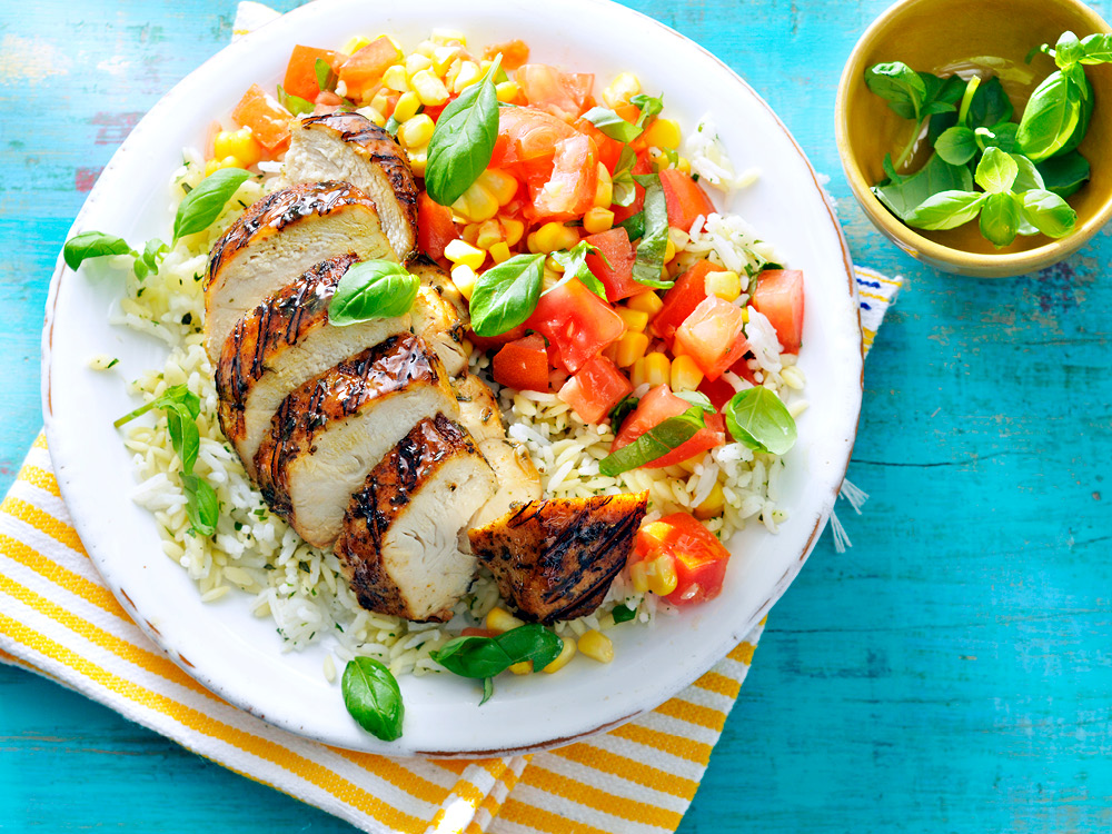 Grilled Chicken with Tomato-Corn Salad | Savory