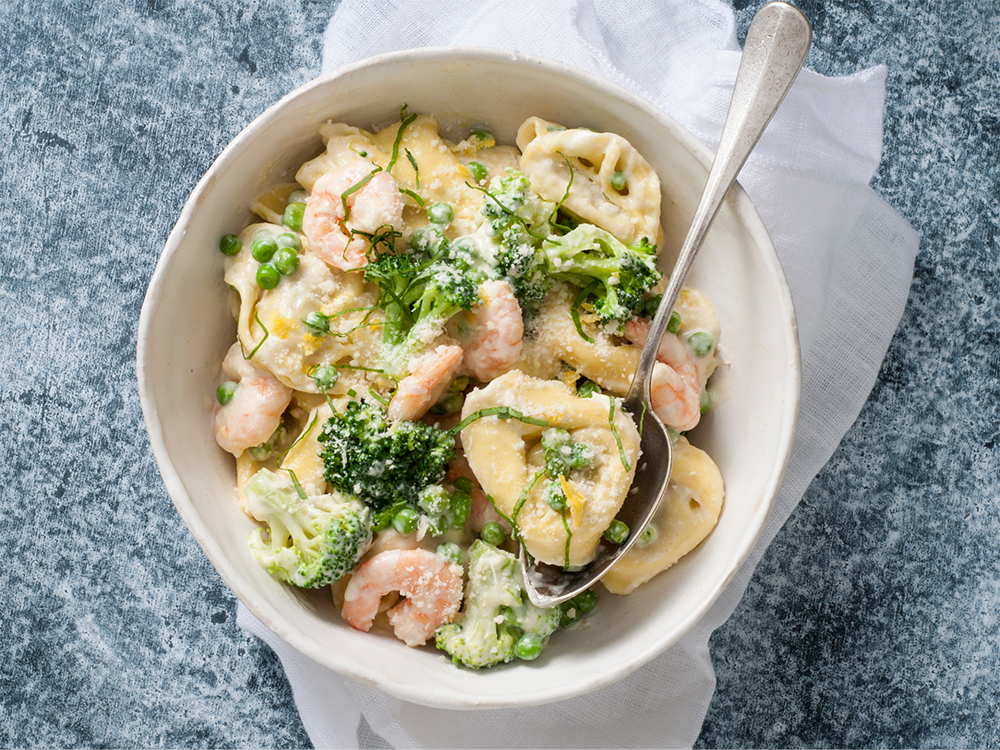 Lemon-Alfredo Tortellini with Shrimp | Savory