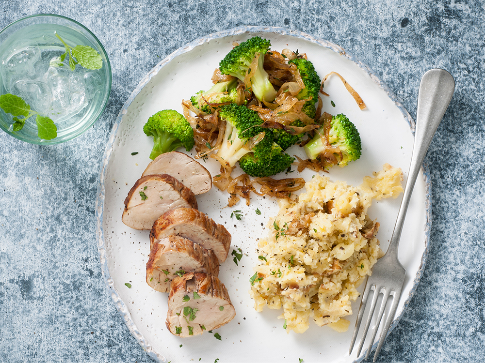 Pork Tenderloin with Smashed Caesar Potatoes | Savory