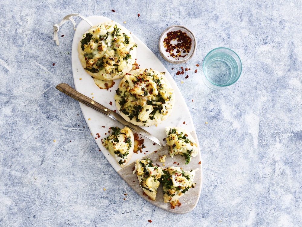 Cauliflower and Kale Mini Pizzas | Savory