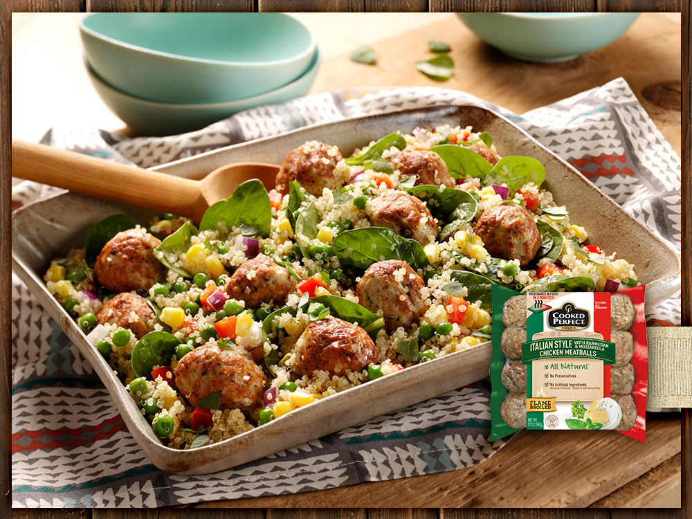 Cooked Perfect® Quinoa Vegetable Salad with Chicken Meatballs | Savory