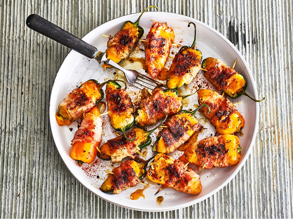 Grilled Bacon-Wrapped Pepper Poppers | Savory