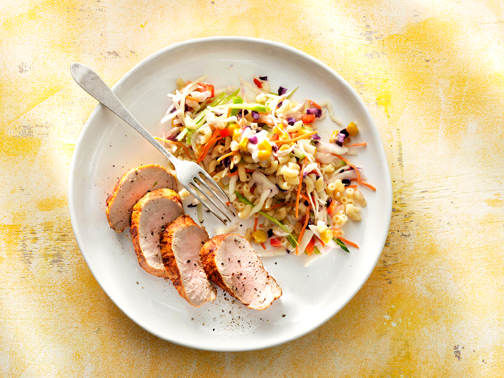 Grilled Pork Tenderloin with Macaroni Slaw | Savory