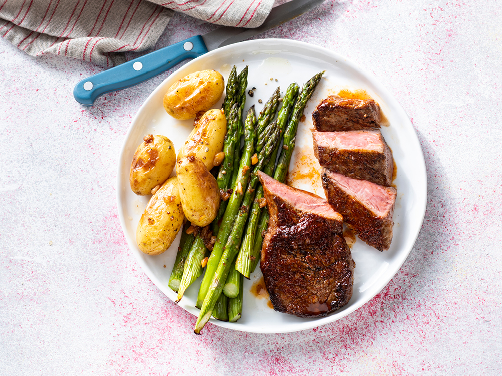 Strip Steaks with Roasted Fingerlings | Savory