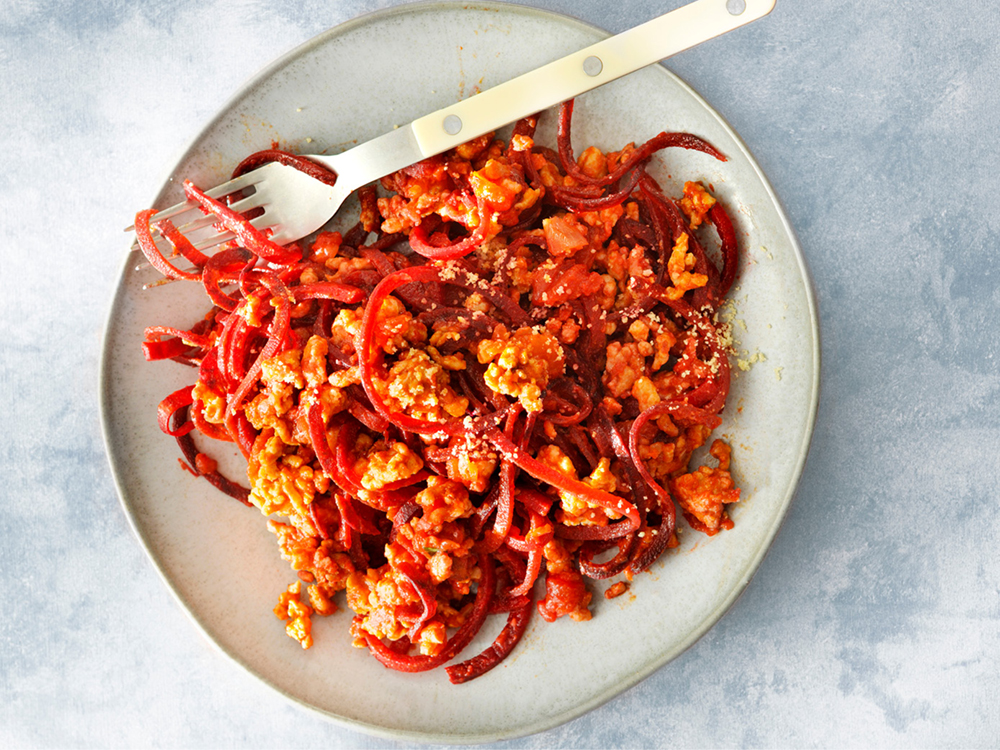 Beet Noodles with Turkey Bolognese | Savory