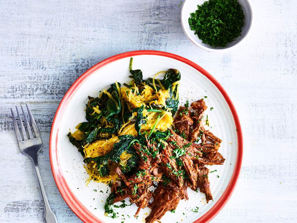 Short Ribs over Spaghetti Squash and Spinach | Savory