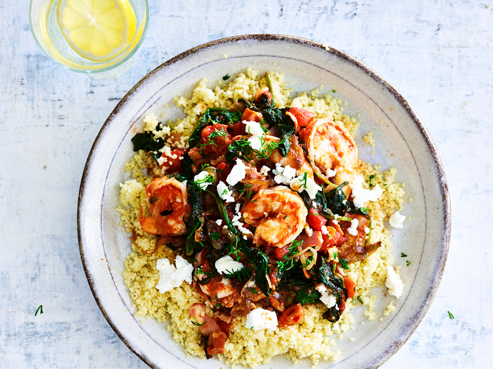 Tomato-Braised Shrimp over Couscous | Savory