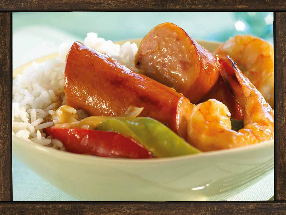 Tyson® Smoked Sausage and Shrimp in Coconut Sauce | Savory