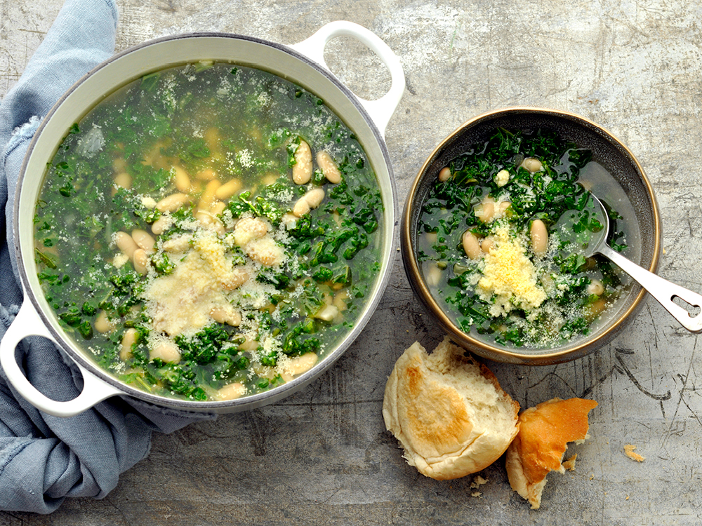 White Bean Soup with Greens and Parmesan | Savory