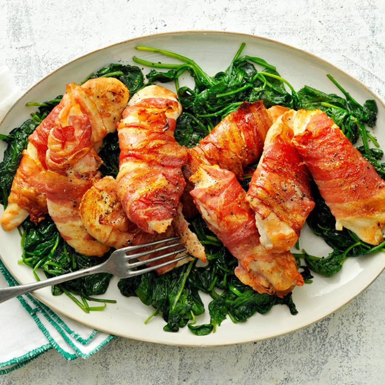 Bacon-Wrapped Chicken with Spinach | Savory