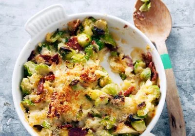 Brussels Sprout Gratin with Bacon