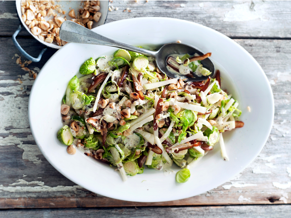 Brussels Sprout Salad with Dates and Hazelnuts Savory