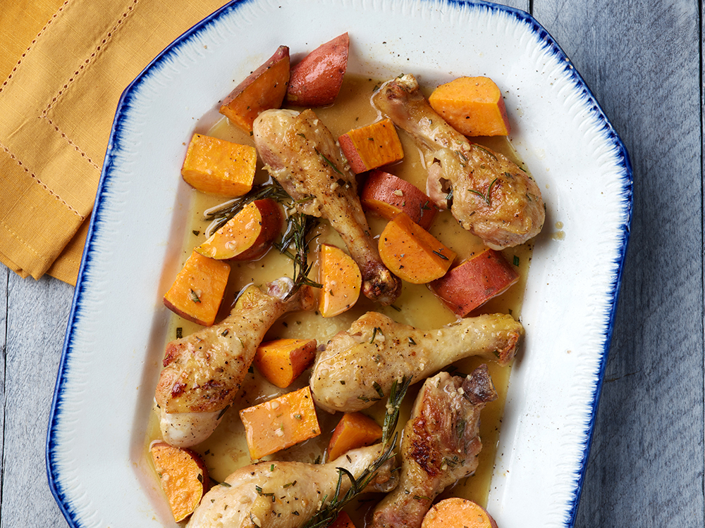 Maple Mustard Glazed Chicken and Sweet Potatoes Savory