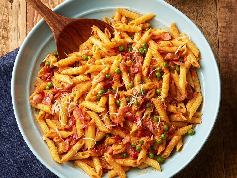 Penne alla Vodka with Bacon and Peas | Savory