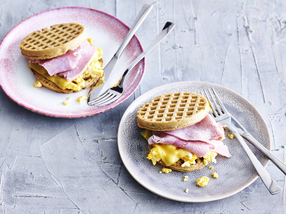 Waffled Ham and Cheese Melt With Maple Butter Recipe