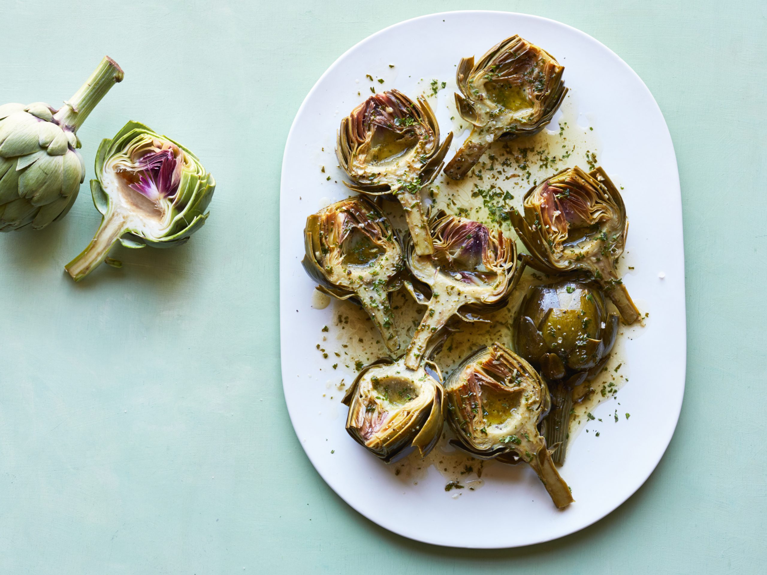 Lemon and Garlic–Braised Artichokes | Savory