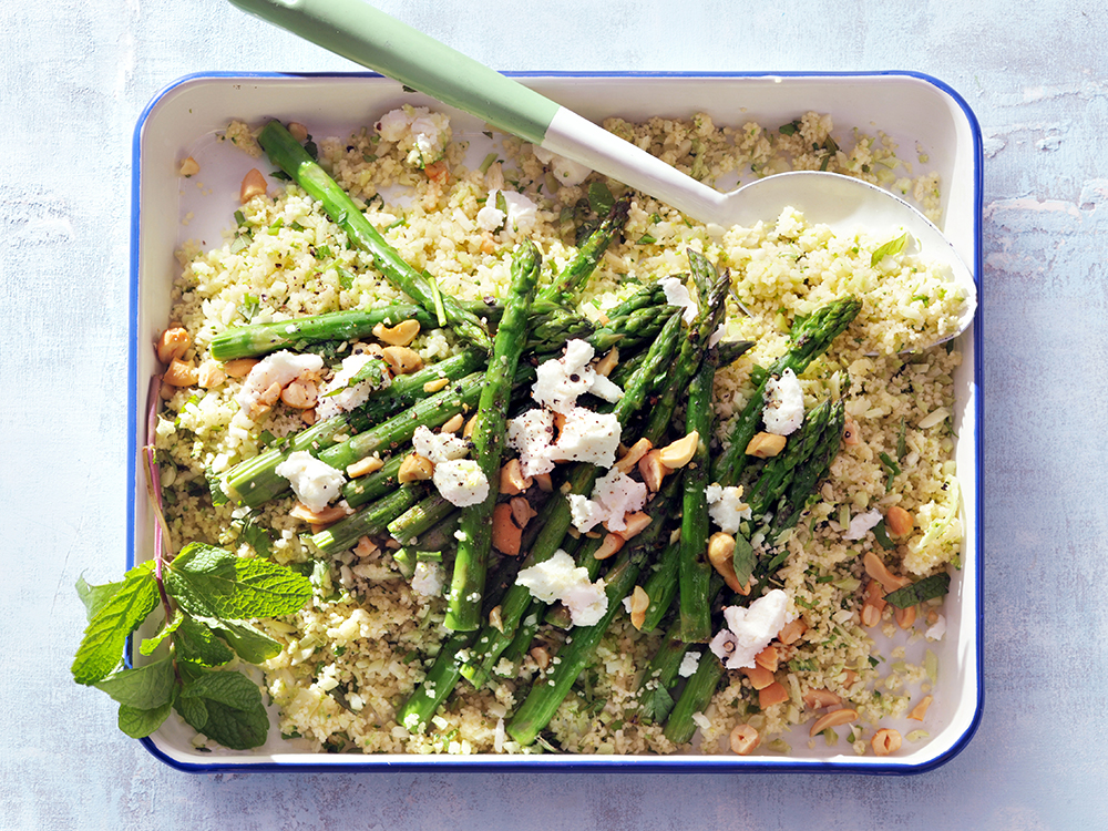 Roasted Asparagus over Herbed Couscous | Savory