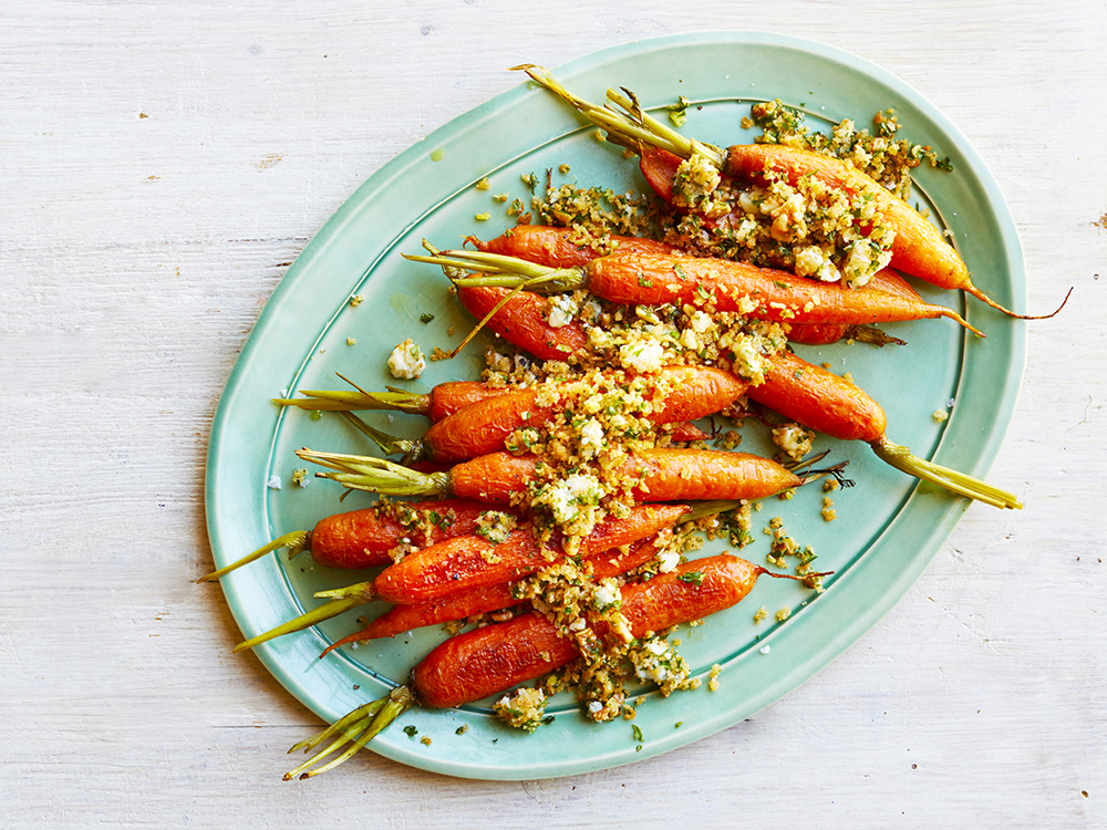 Roasted Carrots with Gorgonzola-Walnut Crumbs | Savory