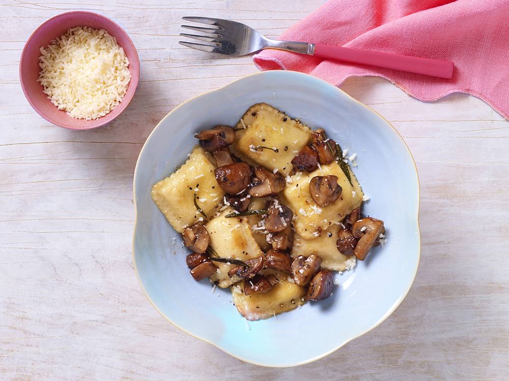 Ravioli with Rosemary Butter and Mushrooms | Savory