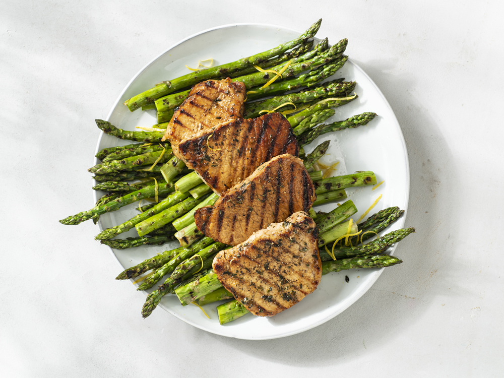 Grilled Pork Chops with Grilled Asparagus | Savory