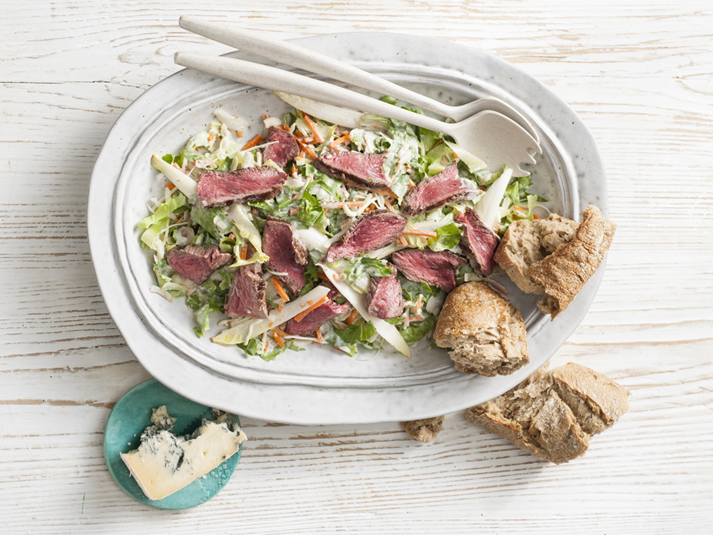Grilled Skirt Steak over Creamy Blue Cheese Slaw | Savory