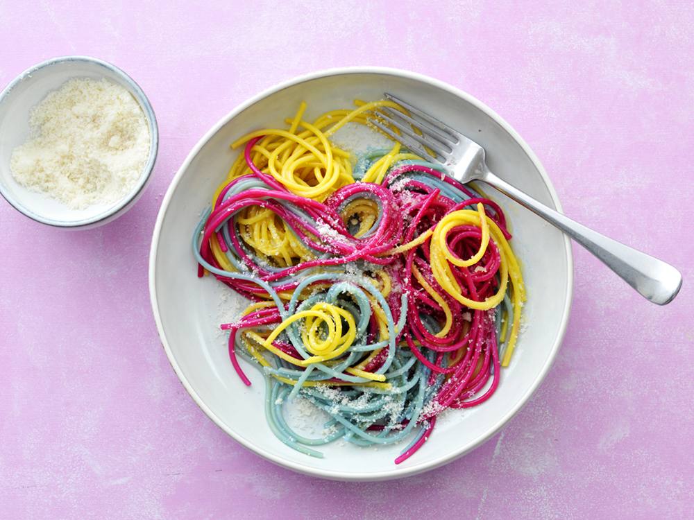Rainbow Spaghetti with Parmesan | Savory