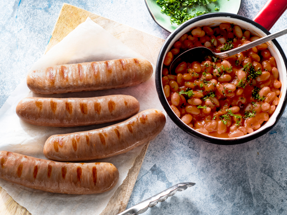 Brats with Quick BBQ Beans | Savory