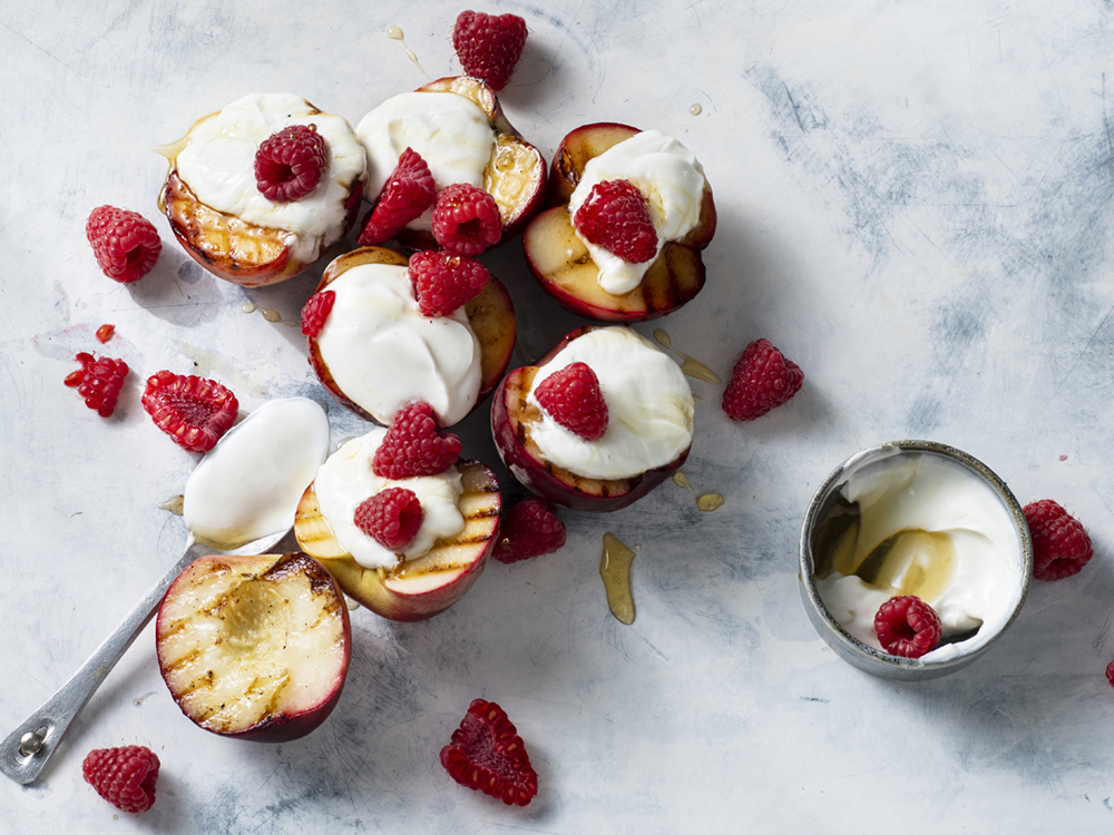 Grilled Peaches with Yogurt and Raspberries | Savory