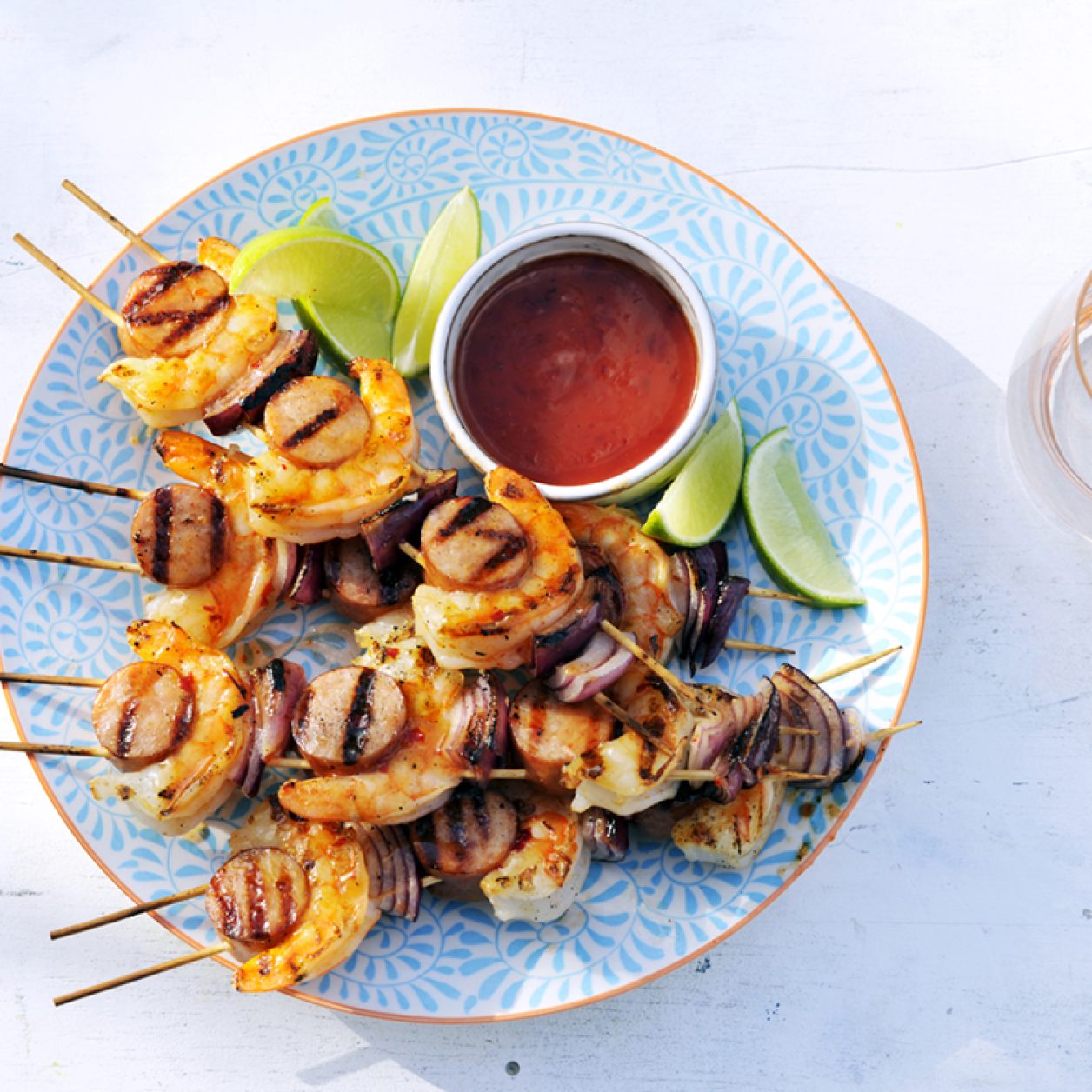 Spicy Shrimp and Kielbasa Skewers Savory