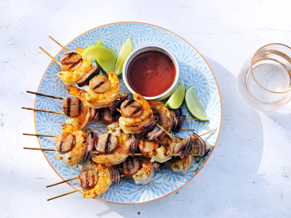 Spicy Shrimp and Kielbasa Skewers | Savory