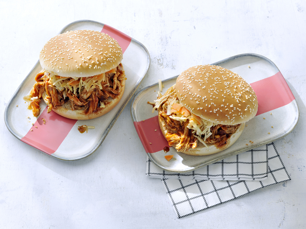 Slow Cooker Pulled BBQ Chicken Sandwiches | Savory