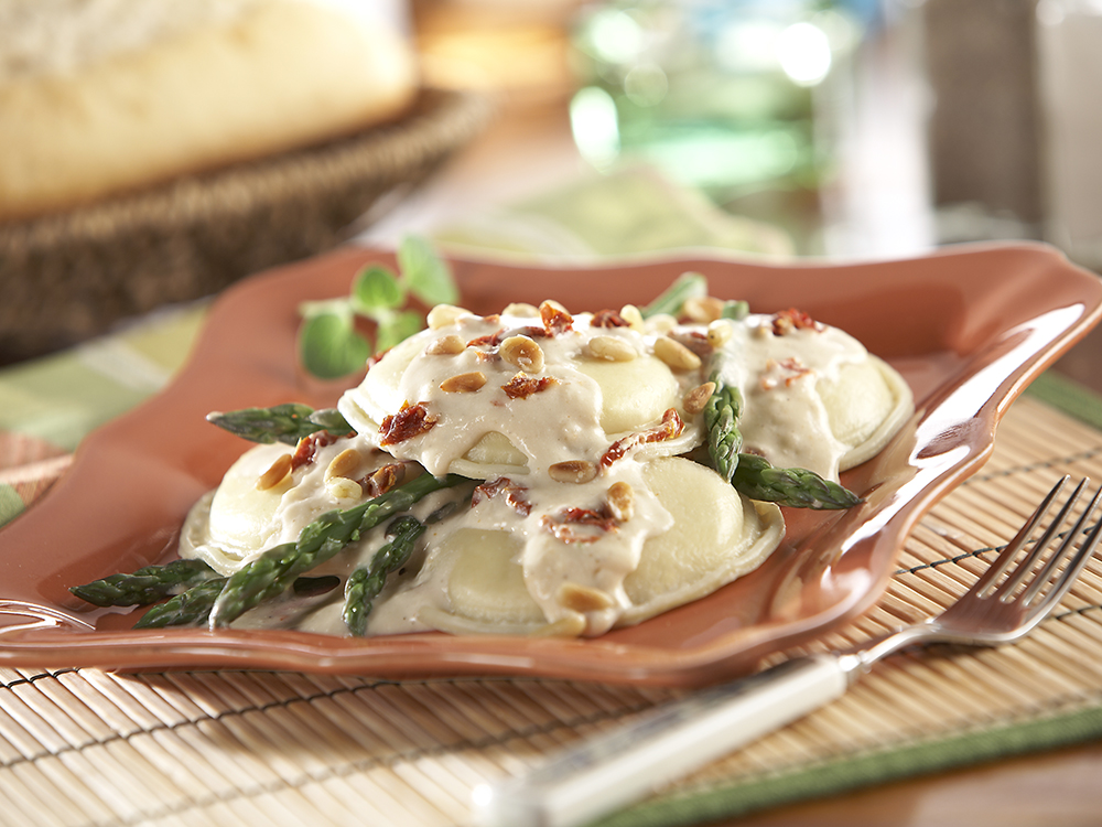 Cheese Ravioli with Asparagus & Sun-Dried Tomato | Savory