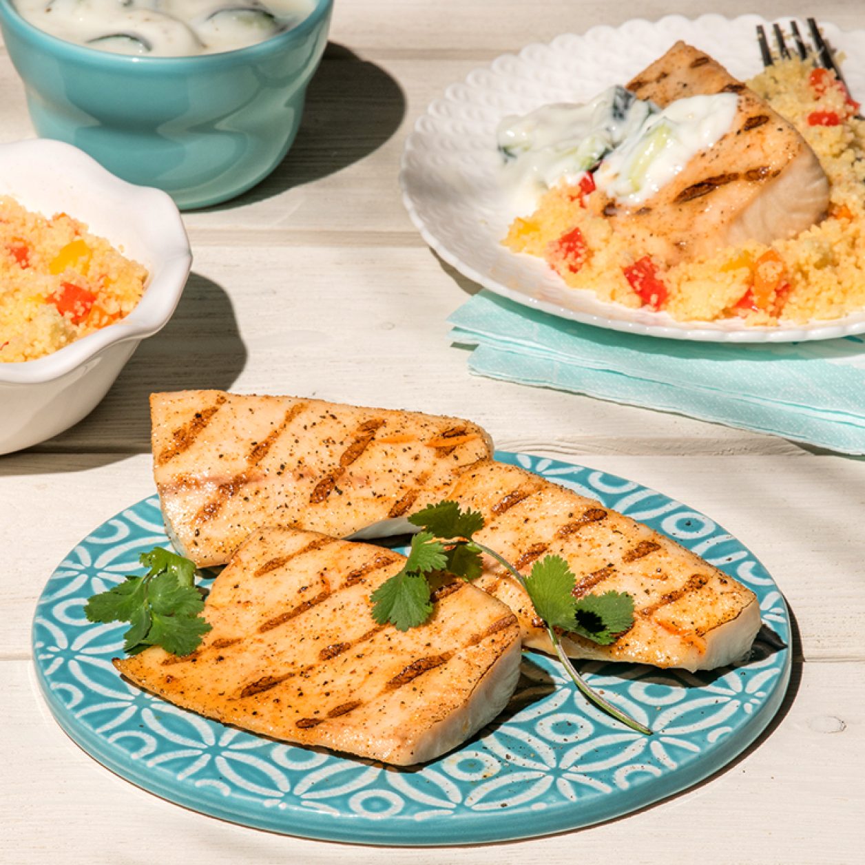 Cobia with Couscous & Cucumber Yogurt | Savory