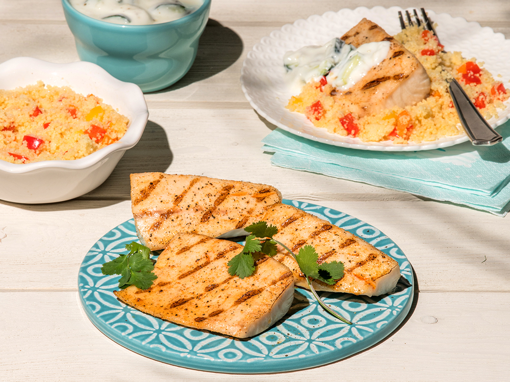 Cobia with Couscous & Cucumber Yogurt | Savory