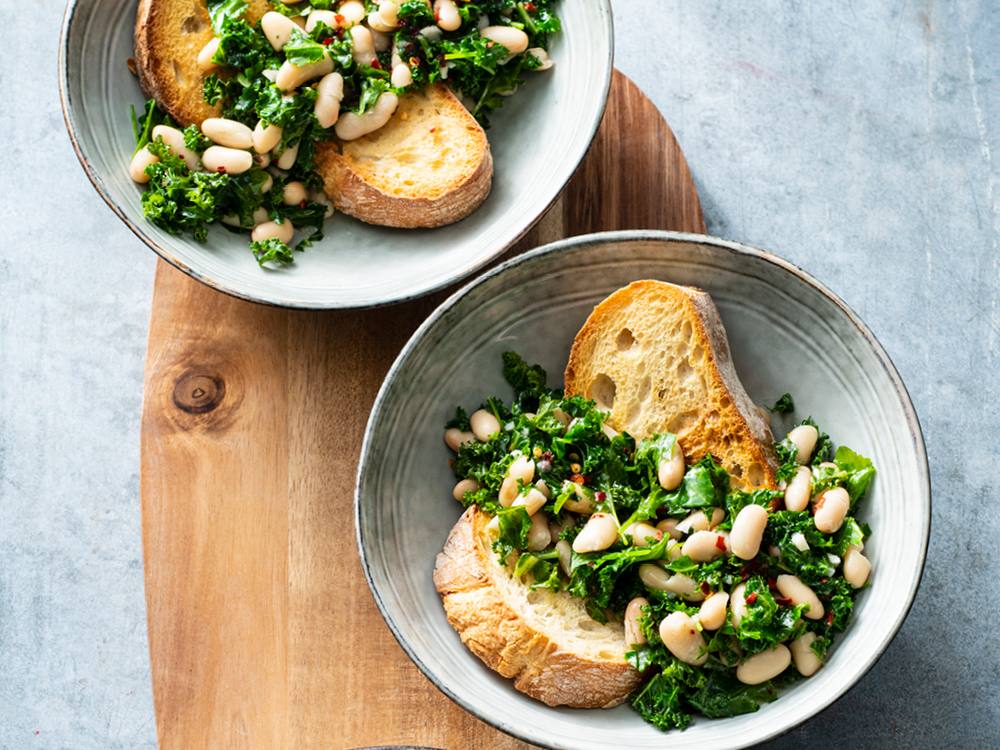 Garlicky Beans and Greens over Toast | Savory