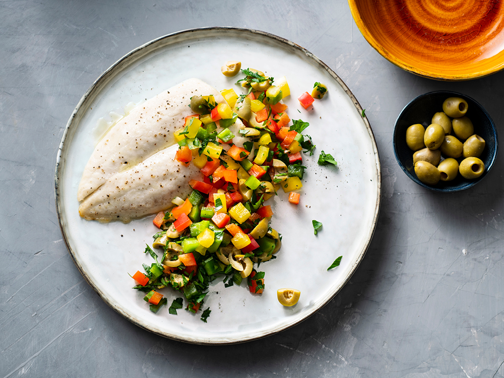 Broiled Tilapia with Olives and Peppers | Savory