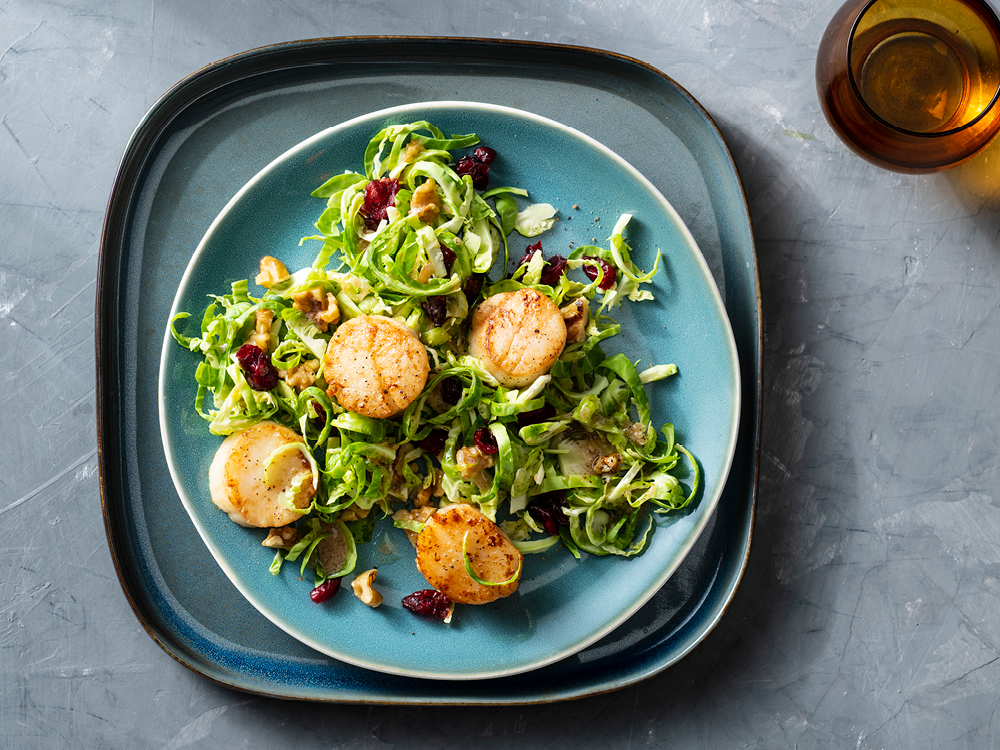 Scallops over Brussels Sprouts Salad | Savory