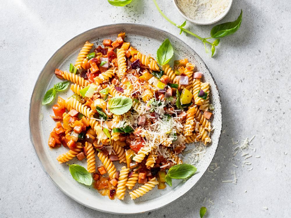 Fusilli with Ham and Veggies | Savory