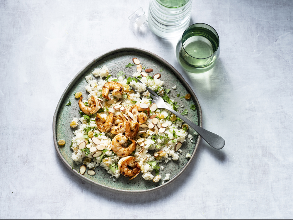 Spiced Shrimp over Cauliflower Couscous | Savory