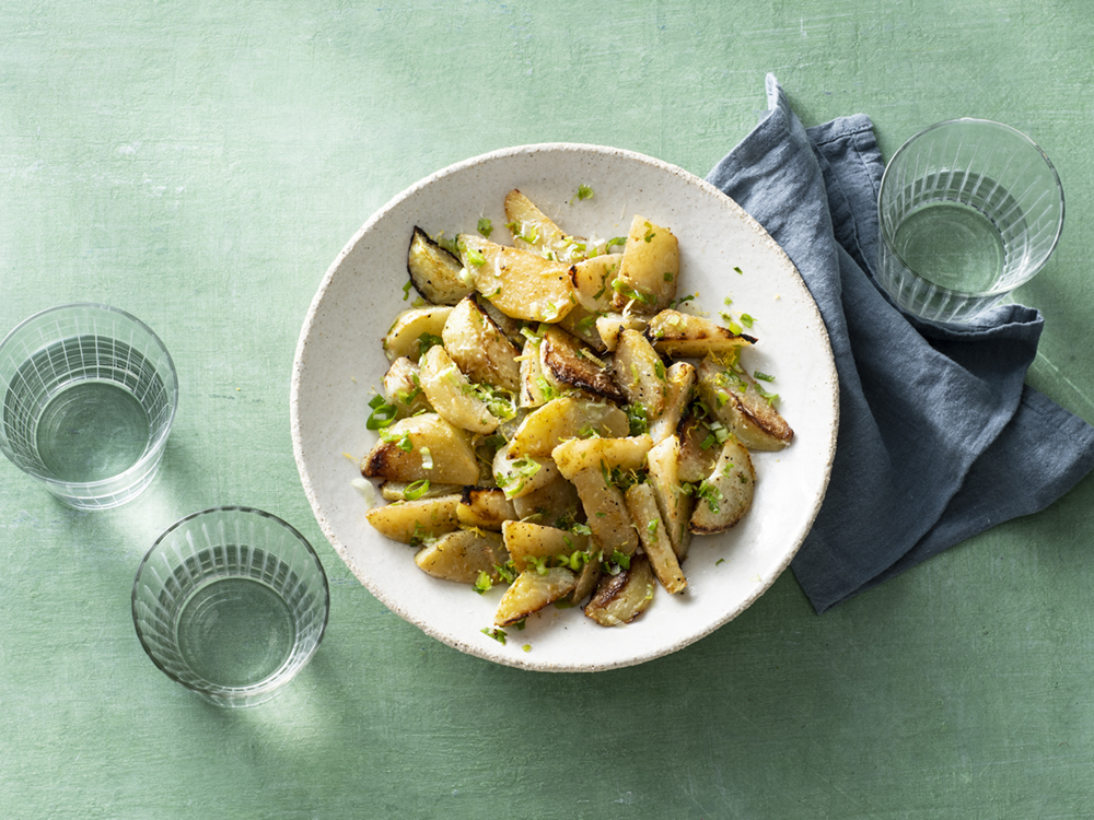 Roasted Kohlrabi with Lemon and Parmesan Savory