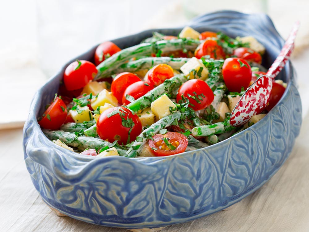French Bean, Cherry Tomato, Almond and Cheddar Salad | Savory