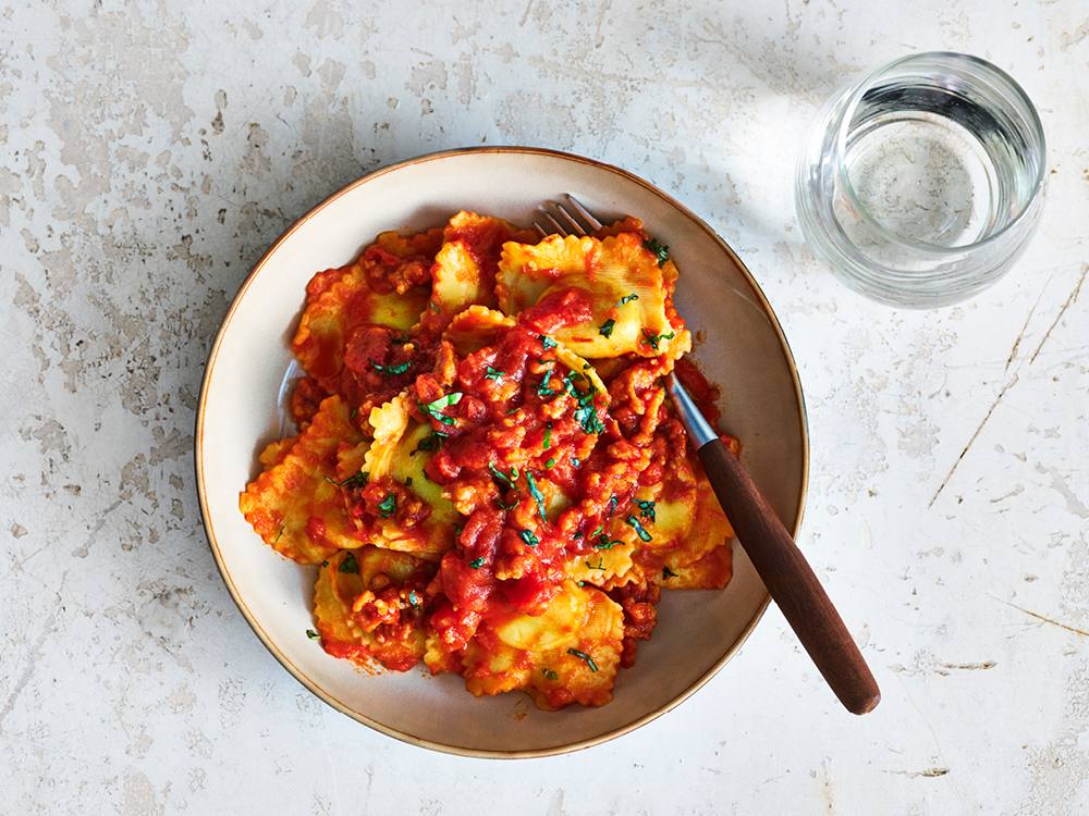 Ravioli with Quick Turkey Bolognese | Savory