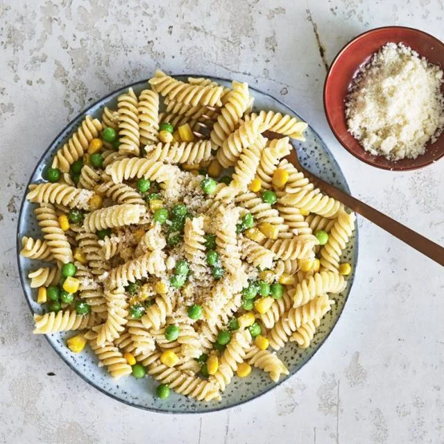 Fusilli with Corn and Peas