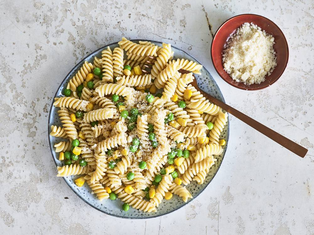 Fusilli with Corn and Peas | Savory